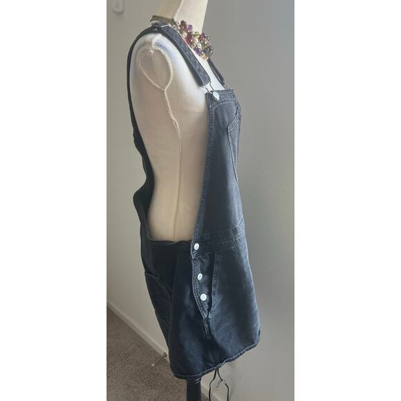 Old Navy Cotton Slouchy Straight Non-Stretch Black Jean Short Overalls Sz XXL - Picture 4 of 8